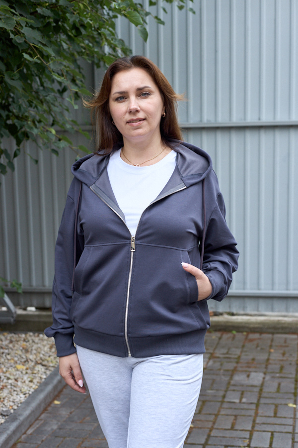 Кофта 26.3016 б Трикотаж двухнитка, колір Графіт, 48(XL), 50(ХХL), 52(3XL)