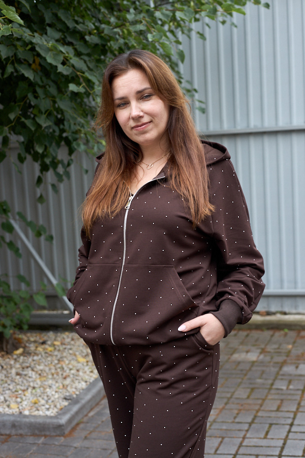 Костюм 26.2932 б Трикотаж двухнитка стрази, колір Темний шоколад, 48(XL), 50(ХХL), 52(3XL)